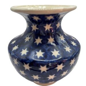 Boleslawiec Polish Pottery Blue White Star 
Patterned Vase